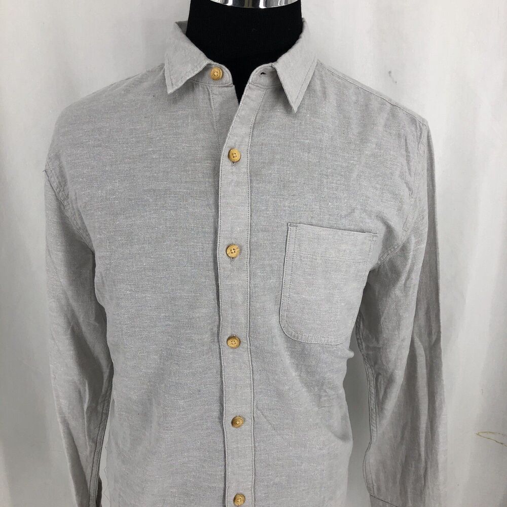 Even Tide Brushed Cotton Linen Long Sleeve Resort Shirt Gray SUH286894 Large
